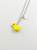 Silver Duck Charm Necklace, Handmade Lampwork Yellow Duckling, N5837