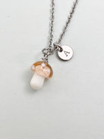 Silver Mushroom Charm Necklace, Handmade Lampwork Misty Rose Mushroom, N5838