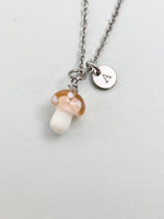 Silver Mushroom Charm Necklace, Handmade Lampwork Misty Rose Mushroom, N5838