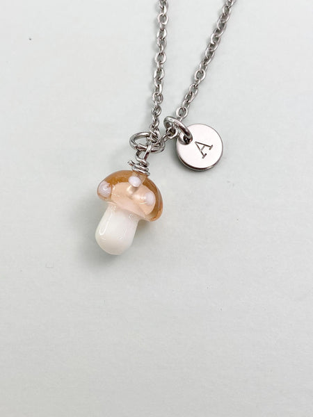 Silver Mushroom Charm Necklace, Handmade Lampwork Misty Rose Mushroom, N5838