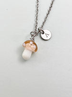 Silver Mushroom Charm Necklace, Handmade Lampwork Misty Rose Mushroom, N5838