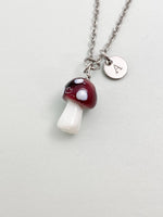 Silver Mushroom Charm Necklace, Handmade Lampwork Rosy Brown Mushroom, N5839