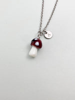 Silver Mushroom Charm Necklace, Handmade Lampwork Rosy Brown Mushroom, N5839