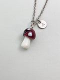Silver Mushroom Charm Necklace, Handmade Lampwork Rosy Brown Mushroom, N5839