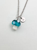 Silver Mushroom Charm Necklace, Handmade Lampwork Teal Mushroom, N5840