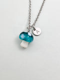 Silver Mushroom Charm Necklace, Handmade Lampwork Teal Mushroom, N5840