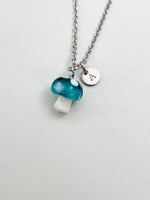 Silver Mushroom Charm Necklace, Handmade Lampwork Teal Mushroom, N5840