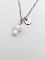 Silver Mushroom Charm Necklace, Handmade Lampwork Pink Mushroom, N5841