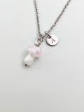 Silver Mushroom Charm Necklace, Handmade Lampwork Pink Mushroom, N5841