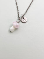 Silver Mushroom Charm Necklace, Handmade Lampwork Pink Mushroom, N5841