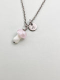 Silver Mushroom Charm Necklace, Handmade Lampwork Pink Mushroom, N5841