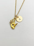Gold Hand with Heart Charm Necklace, N5401A
