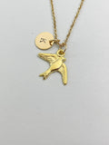 Gold Swallow Charm Necklace, Bird Charm, N5845