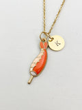 Gold Shrimp on Stick Charm Necklace, Seafood Foodie Jewelry Gifts, N5849