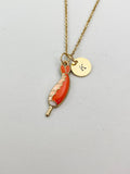 Gold Shrimp on Stick Charm Necklace, Seafood Foodie Jewelry Gifts, N5849