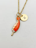 Gold Shrimp on Stick Charm Necklace, Seafood Foodie Jewelry Gifts, N5849
