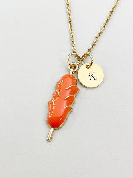Gold Hotdog on Stick Charm Necklace, Hotdog Sausage Foodie Jewelry Gifts, N5850