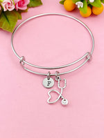 Silver Stethoscope Heart Charm Bracelet, N1329