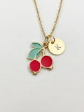 Gold Cherry Charm Necklace, Red Foodie Fruit Jewelry Gift, N5856