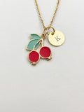 Gold Cherry Charm Necklace, Red Foodie Fruit Jewelry Gift, N5856