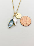 Gold Leaf Charm Necklace, Aqua Tree Leaf Jewelry Gift, N5860