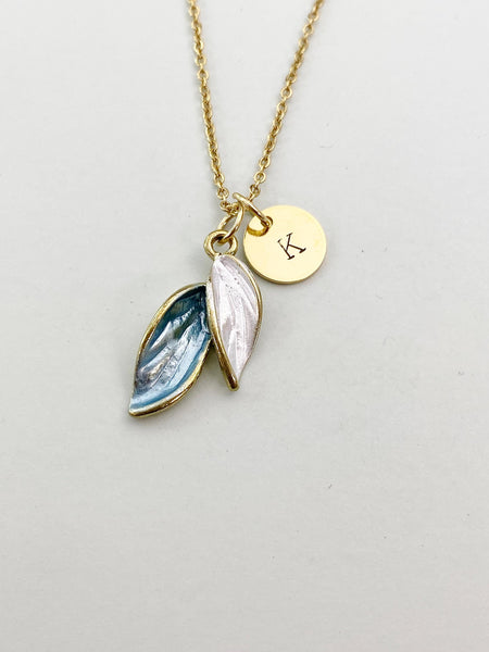 Gold Leaf Charm Necklace, Aqua Tree Leaf Jewelry Gift, N5860