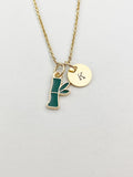 Gold Bamboo Charm Necklace, Green Bamboo Stick Tree Leaf Jewelry Gift, N5861