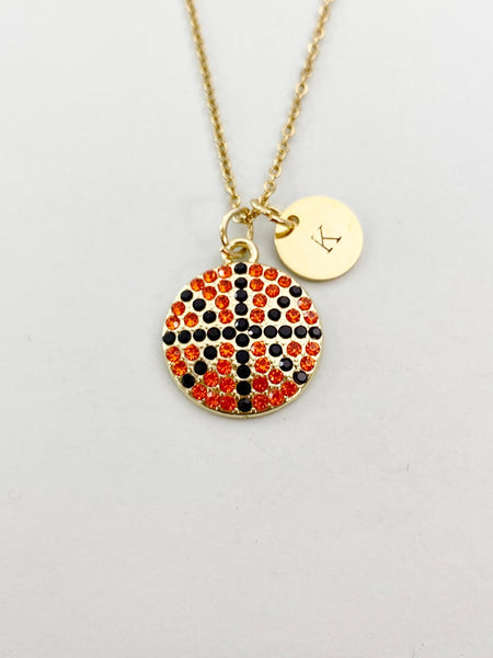 Gold Basketball Charm Necklace, Coach School Sport Jewelry Gift, N5866