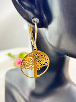 Gold Round Tree Charm Earrings, N5972