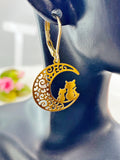 Gold Cat on the Moon Charm Earrings, N5975