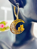 Gold Cat on the Moon Charm Earrings, N5975
