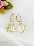 Gold Cat on the Moon Charm Earrings, N5975