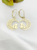 Gold Cat on the Moon Charm Earrings, N5975