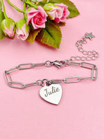 Gold or Silver Personalized Customized Name Charm Stainless Steel Paperclip Bracelet, Tarnish Resistant, D476