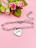 Gold or Silver Personalized Customized Name Charm Stainless Steel Paperclip Bracelet, Tarnish Resistant, D476