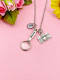 Silver Detective Necklace Magnifying Glass Camera Detector Jewelry, Personalized Customized Gifts, N4401A