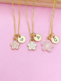 Gold Sakura Flower Charm Necklace, Japanese Cherry Blossom, N5977