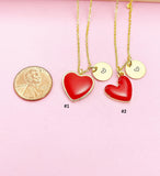 Gold Red Heart Charm Necklace, N5978