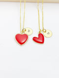 Gold Red Heart Charm Necklace, N5978