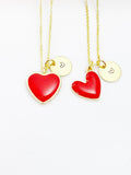 Gold Red Heart Charm Necklace, N5978