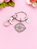 Silver or Bronze Compass Keychain Personalized Customized Monogram Made to Order Jewelry, N1123D