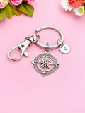 Silver or Bronze Compass Keychain Personalized Customized Monogram Made to Order Jewelry, N1123D