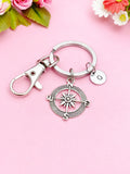 Silver or Bronze Compass Keychain Personalized Customized Monogram Made to Order Jewelry, N1123D