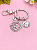 Silver Compass Globe World Charm Keychain, K1123
