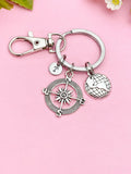 Silver Compass Globe World Charm Keychain, N1123A