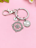 Silver Compass Globe World Charm Keychain, K1123