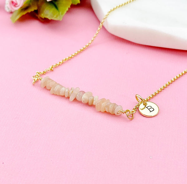 Gold Natural Sunstone Necklace, Natural Sunstone Gemstone Jewelry, Bracelet Option, N5874