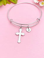 Silver Cross Charm Bracelet, Cross Jewelry Gifts, Personalized Customized Gifts, N145A