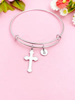 Silver Cross Charm Bracelet, Cross Jewelry Gifts, Personalized Customized Gifts, N145A