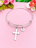 Silver Cross Charm Bracelet, Cross Jewelry Gifts, Personalized Customized Gifts, N145A